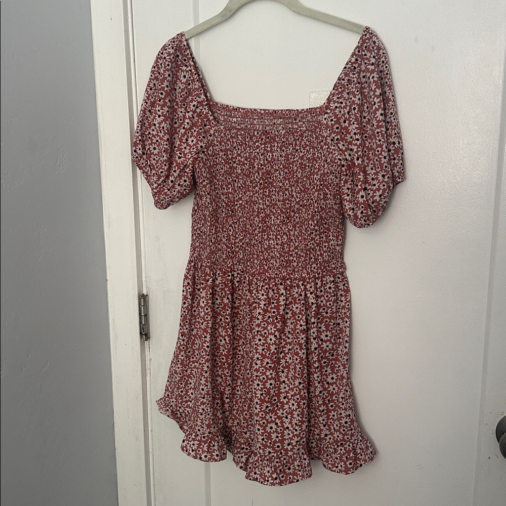 Red Floral Smocked Dress